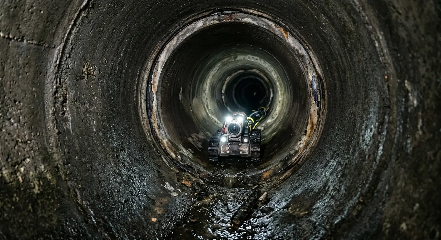 Robotic sewer camera inspecting pipe interior for Sewer Line Cleaning in Ranchettes